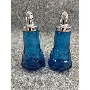 Viking Glass Georgian Honeycomb Bluenique Blue 5" Salt & Pepper Shakers MCM VIBE